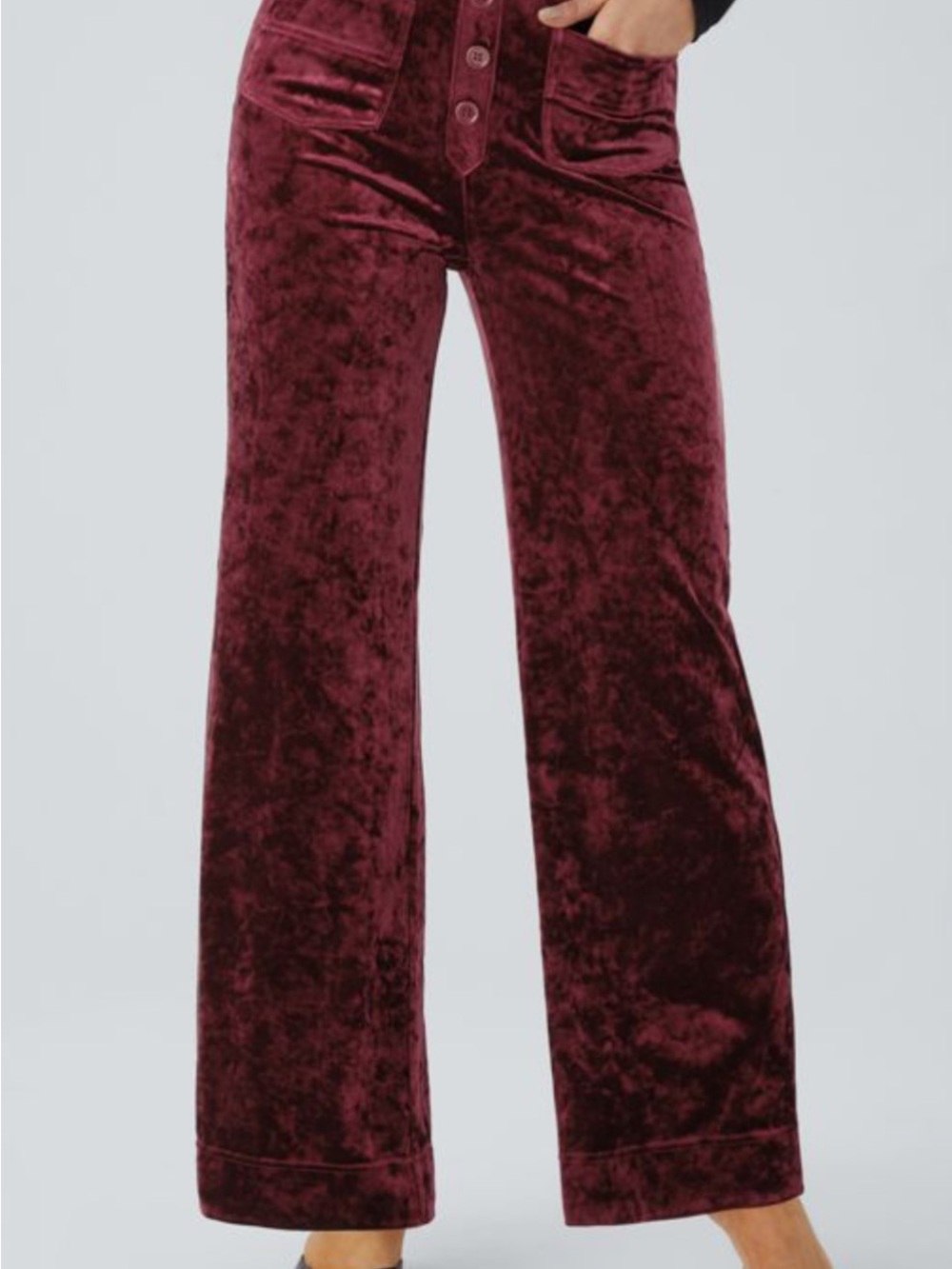 NWT Halara Burgundy Velvet High Waisted Button Straight Leg Pants XS